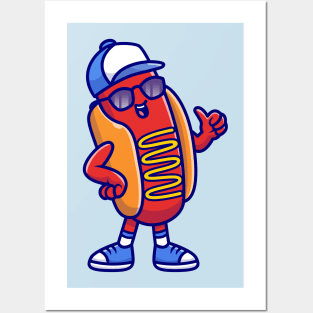 Cool Hotdog Wearing Sunglasses And Hat Cartoon Posters and Art